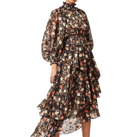 250$ Elliatt Astrid Smocked Asymmetric Ruffle Tiers Skirt Dress M Multicolor - Picture 1 of 1